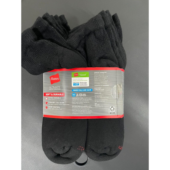 Men's Hanes 12 Pair Black Ankle Socks Size 6-12 - Picture 2 of 3